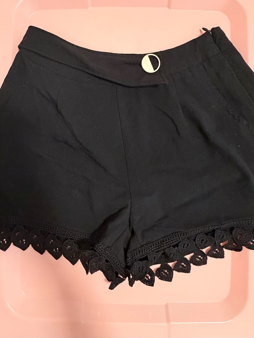Black Lace-Hem Women's Shorts